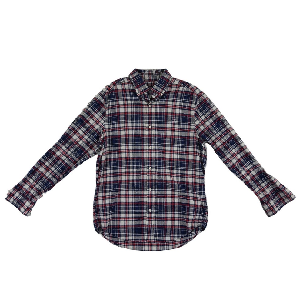 Vineyard Vines Plaid Whale Button Down Shirt Men's Medium Flannel 100% Cotton